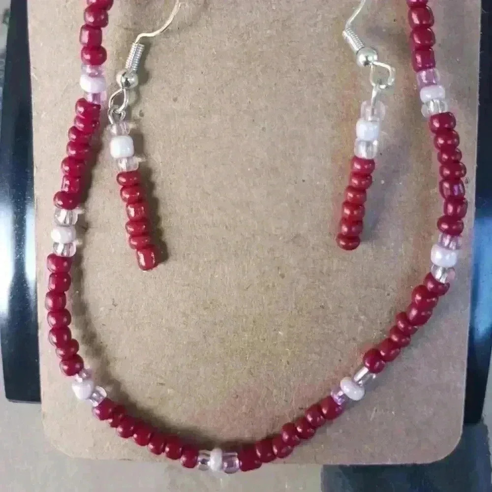 Handmade Beaded Necklace and Earrings Set